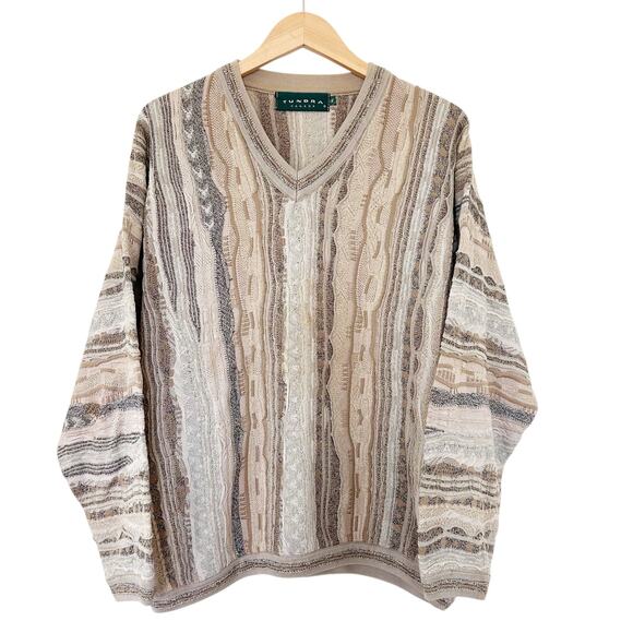 Vintage Tundra Canada Printed V Neck Sweater Sz xL - Picture 1 of 4